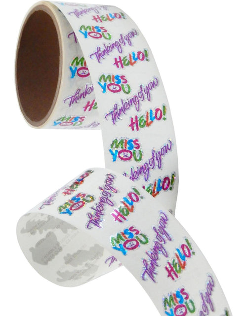 Load image into Gallery viewer, Bulk Roll Prismatic Stickers, Miss You / Thinking Of You / Hello (100 Repeats) by Present Paper
