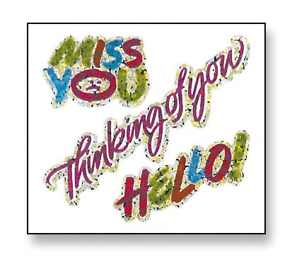 Load image into Gallery viewer, Bulk Roll Prismatic Stickers, Miss You / Thinking Of You / Hello (100 Repeats) by Present Paper

