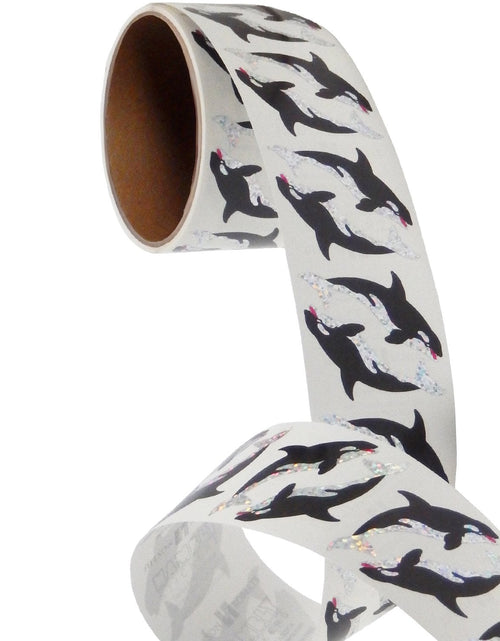 Load image into Gallery viewer, Bulk Roll Prismatic Stickers, Mini Killer Whales (100 Repeats) by Present Paper
