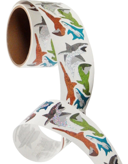Load image into Gallery viewer, Bulk Roll Prismatic Stickers, Sharks and Sawfish (50 Repeats) by Present Paper
