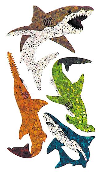 Load image into Gallery viewer, Bulk Roll Prismatic Stickers, Sharks and Sawfish (50 Repeats) by Present Paper
