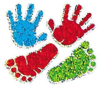 Load image into Gallery viewer, Bulk Roll Prismatic Stickers, Mini Handprints (100 Repeats) by Present Paper
