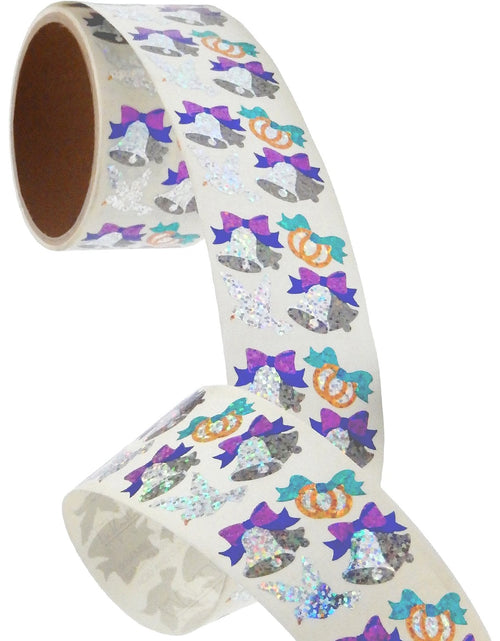 Load image into Gallery viewer, Bulk Roll Prismatic Stickers, Mini Wedding Bells / Dove / Rings (100 Repeats) by Present Paper
