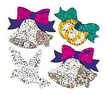 Load image into Gallery viewer, Bulk Roll Prismatic Stickers, Mini Wedding Bells / Dove / Rings (100 Repeats) by Present Paper
