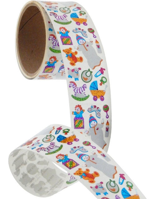 Load image into Gallery viewer, Bulk Roll Prismatic Stickers, New Baby (50 Repeats) by Present Paper
