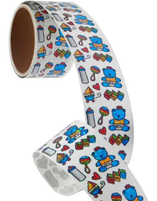 Load image into Gallery viewer, Bulk Roll Prismatic Stickers, Baby Boy / Teddy (100 Repeats) by Present Paper
