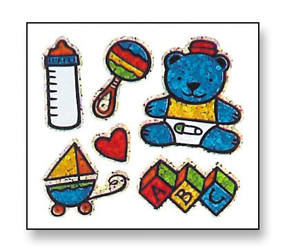 Load image into Gallery viewer, Bulk Roll Prismatic Stickers, Baby Boy / Teddy (100 Repeats) by Present Paper
