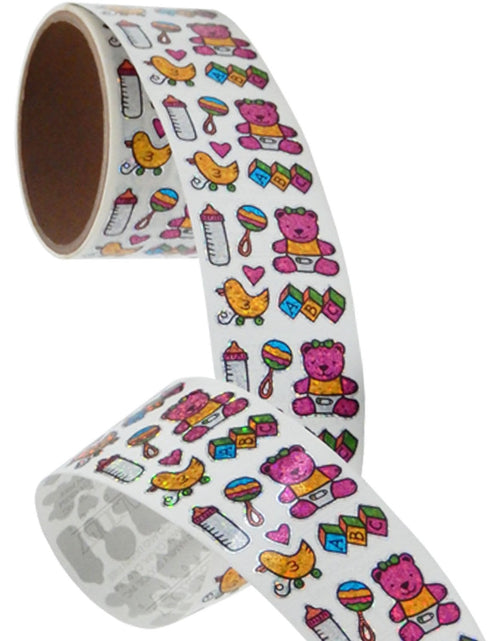 Load image into Gallery viewer, Bulk Roll Prismatic Stickers, Baby Girl / Teddy (100 Repeats) by Present Paper
