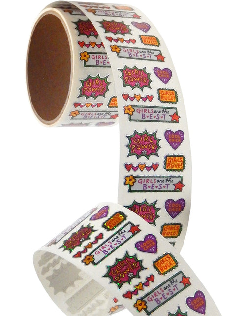 Load image into Gallery viewer, Bulk Roll Prismatic Stickers, Mini Girl Power (100 Repeats) by Present Paper
