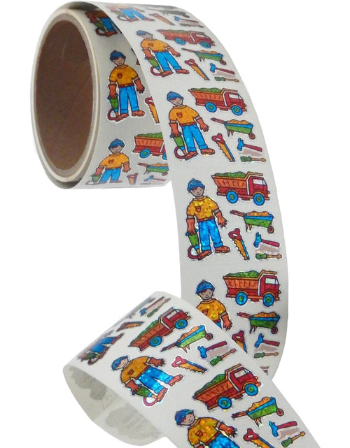 Load image into Gallery viewer, Bulk Roll Prismatic Stickers, Mini Construction Worker (100 Repeats) by Present Paper
