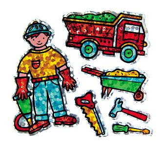 Load image into Gallery viewer, Bulk Roll Prismatic Stickers, Mini Construction Worker (100 Repeats) by Present Paper
