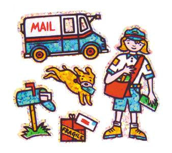 Load image into Gallery viewer, Bulk Roll Prismatic Stickers, Mini Postal Worker (100 Repeats) by Present Paper
