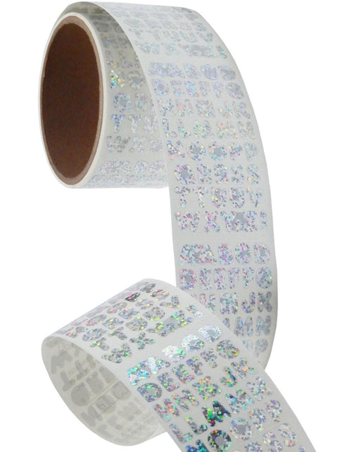 Load image into Gallery viewer, Bulk Roll Prismatic Stickers, Silver Alphabets (50 Repeats) by Present Paper
