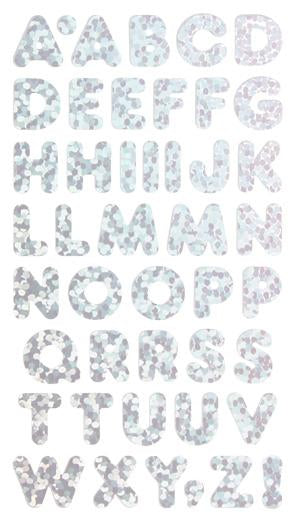 Load image into Gallery viewer, Bulk Roll Prismatic Stickers, Silver Alphabets (50 Repeats) by Present Paper

