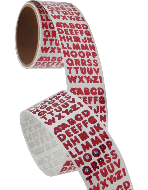 Load image into Gallery viewer, Bulk Roll Prismatic Stickers, Red Alphabets (50 Repeats) by Present Paper
