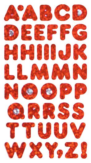 Load image into Gallery viewer, Bulk Roll Prismatic Stickers, Red Alphabets (50 Repeats) by Present Paper
