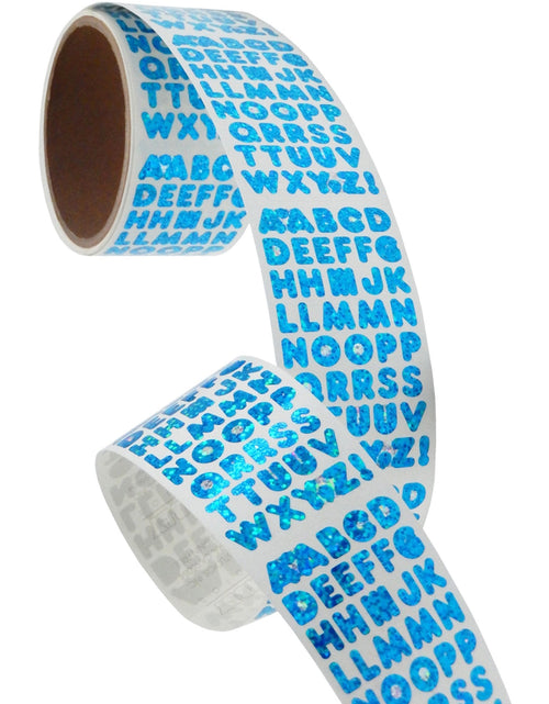 Load image into Gallery viewer, Bulk Roll Prismatic Stickers, Blue Alphabets (50 Repeats) by Present Paper
