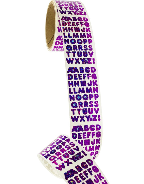 Load image into Gallery viewer, Bulk Roll Prismatic Stickers, Purple Alphabets (50 Repeats) by Present Paper
