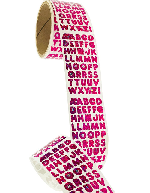 Load image into Gallery viewer, Bulk Roll Prismatic Stickers, Pink Alphabets (50 Repeats) by Present Paper
