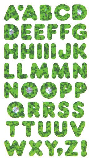 Load image into Gallery viewer, Bulk Roll Prismatic Stickers, Green Alphabets (50 Repeats) by Present Paper
