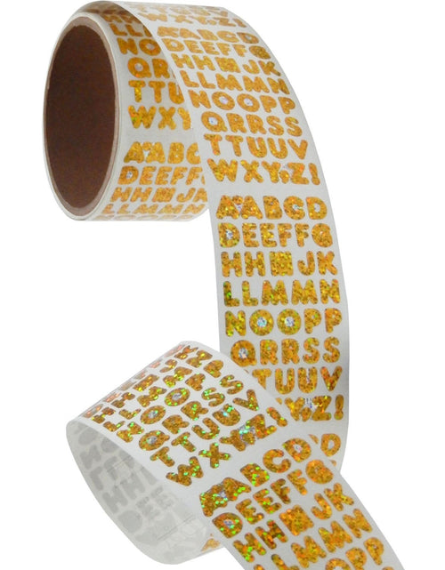 Load image into Gallery viewer, Bulk Roll Prismatic Stickers, Gold Alphabets (50 Repeats) by Present Paper
