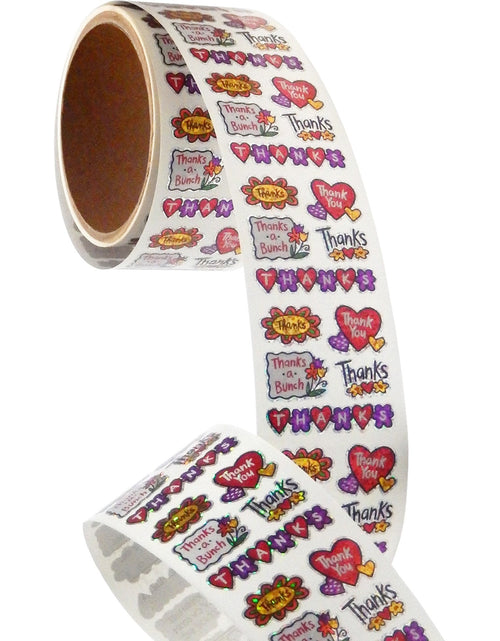 Load image into Gallery viewer, Bulk Roll Prismatic Stickers, Thank You w/ Outline (100 Repeats) by Present Paper
