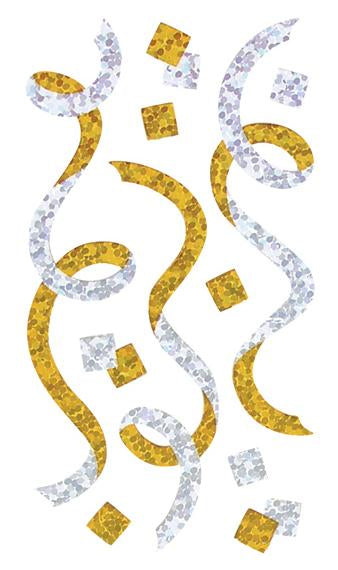 Load image into Gallery viewer, Bulk Roll Prismatic Stickers, Streamers, Confetti / Gold, Silver (50 Repeats) by Present Paper
