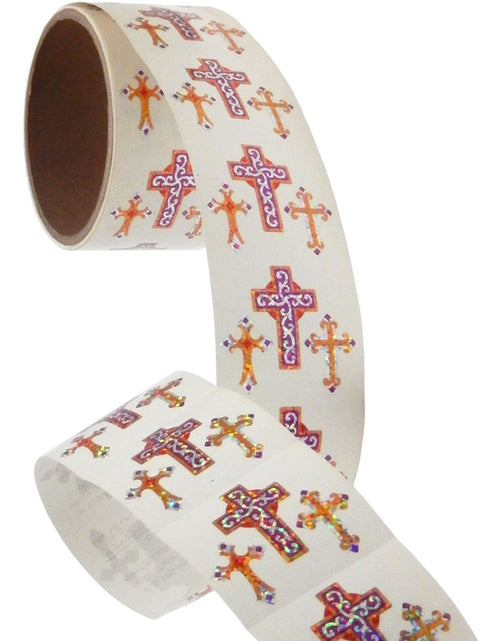 Load image into Gallery viewer, Bulk Roll Prismatic Stickers, Crosses (100 Repeats) by Present Paper
