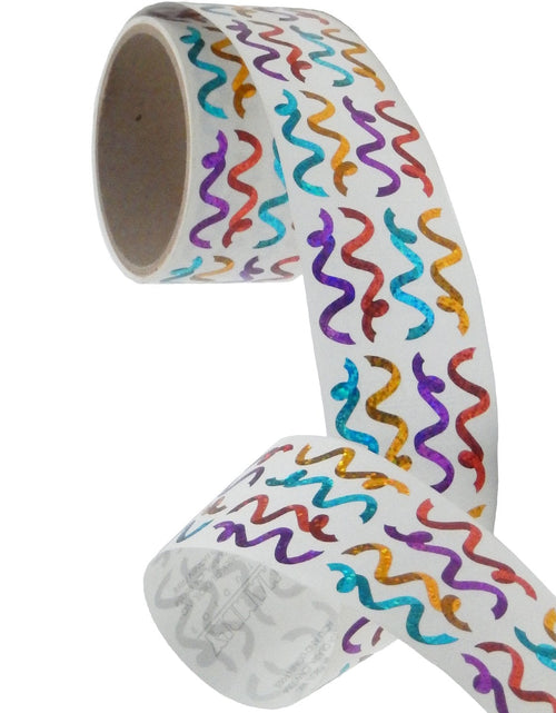 Load image into Gallery viewer, Bulk Roll Prismatic Stickers, Mini Teal &amp; Purple Streamers (100 Repeats) by Present Paper
