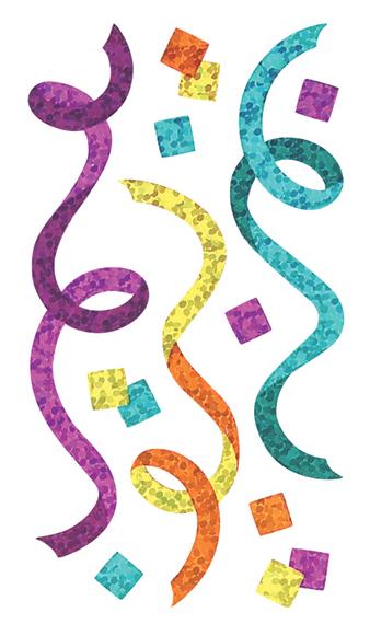 Load image into Gallery viewer, Bulk Roll Prismatic Stickers, Streamers, Confetti / Teal, Purple (50 Repeats) by Present Paper
