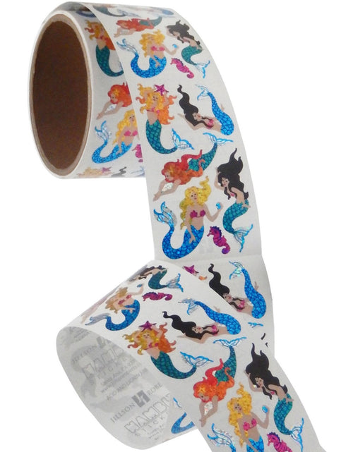 Load image into Gallery viewer, Bulk Roll Prismatic Stickers, Mermaids (50 Repeats) by Present Paper
