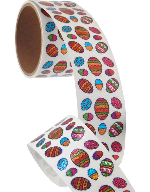 Load image into Gallery viewer, Bulk Roll Prismatic Stickers, Mini Easter Eggs w/ Outline (100 Repeats) by Present Paper
