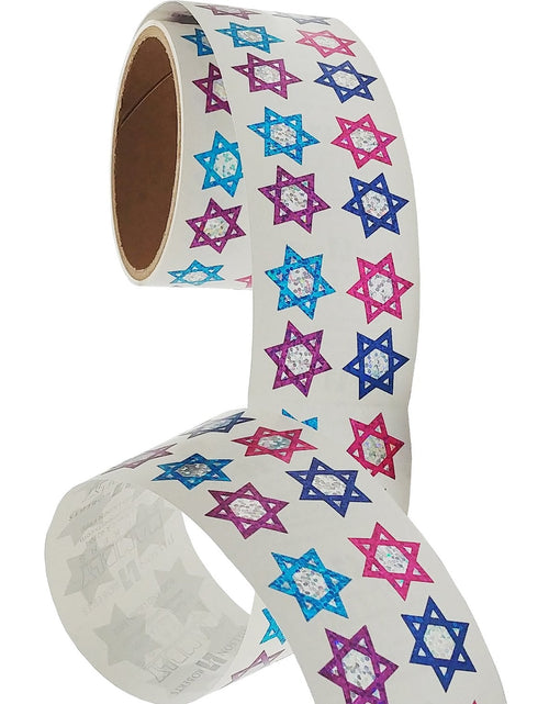 Load image into Gallery viewer, Bulk Roll Prismatic Stickers, Mini Stars of David (100 Repeats) by Present Paper

