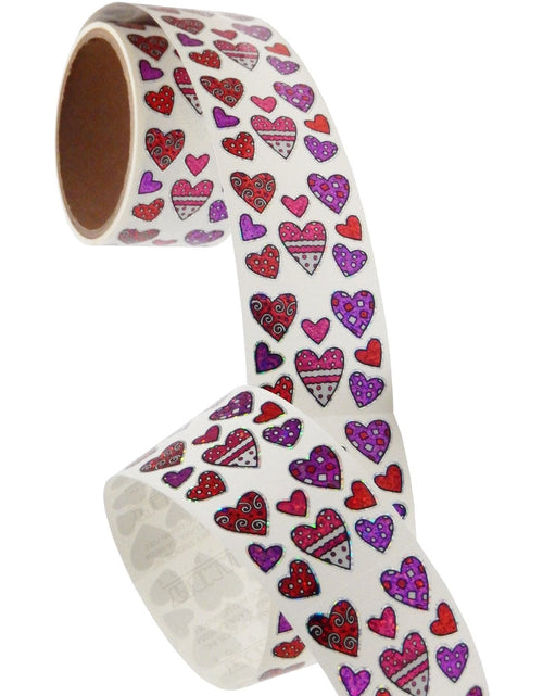 Load image into Gallery viewer, Bulk Roll Prismatic Stickers, Mini Valentine Pattern Hearts (100 Repeats) by Present Paper
