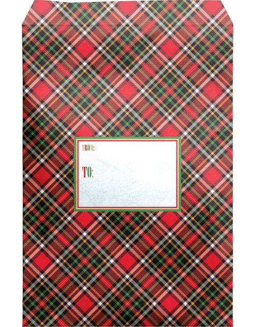 Load image into Gallery viewer, Large Christmas Printed Padded Mailing Envelopes, Red Gold Plaid by Present Paper
