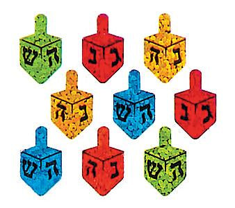 Load image into Gallery viewer, Bulk Roll Prismatic Stickers, Hanukkah Multicolor Dreidels (100 Repeats) by Present Paper
