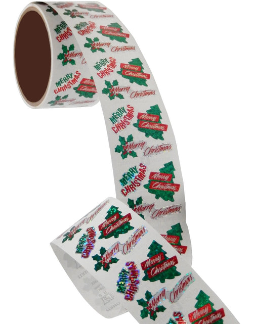 Load image into Gallery viewer, Bulk Roll Prismatic Stickers, Three Mini Merry Christmas (100 Repeats) by Present Paper
