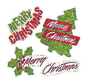 Load image into Gallery viewer, Bulk Roll Prismatic Stickers, Three Mini Merry Christmas (100 Repeats) by Present Paper
