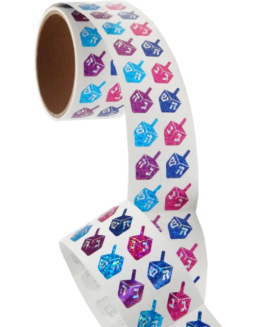Load image into Gallery viewer, Bulk Roll Prismatic Stickers, Mini Dreidels (100 Repeats) by Present Paper
