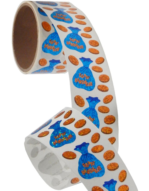 Load image into Gallery viewer, Bulk Roll Prismatic Stickers, Hanukkah Gelt (100 Repeats) by Present Paper
