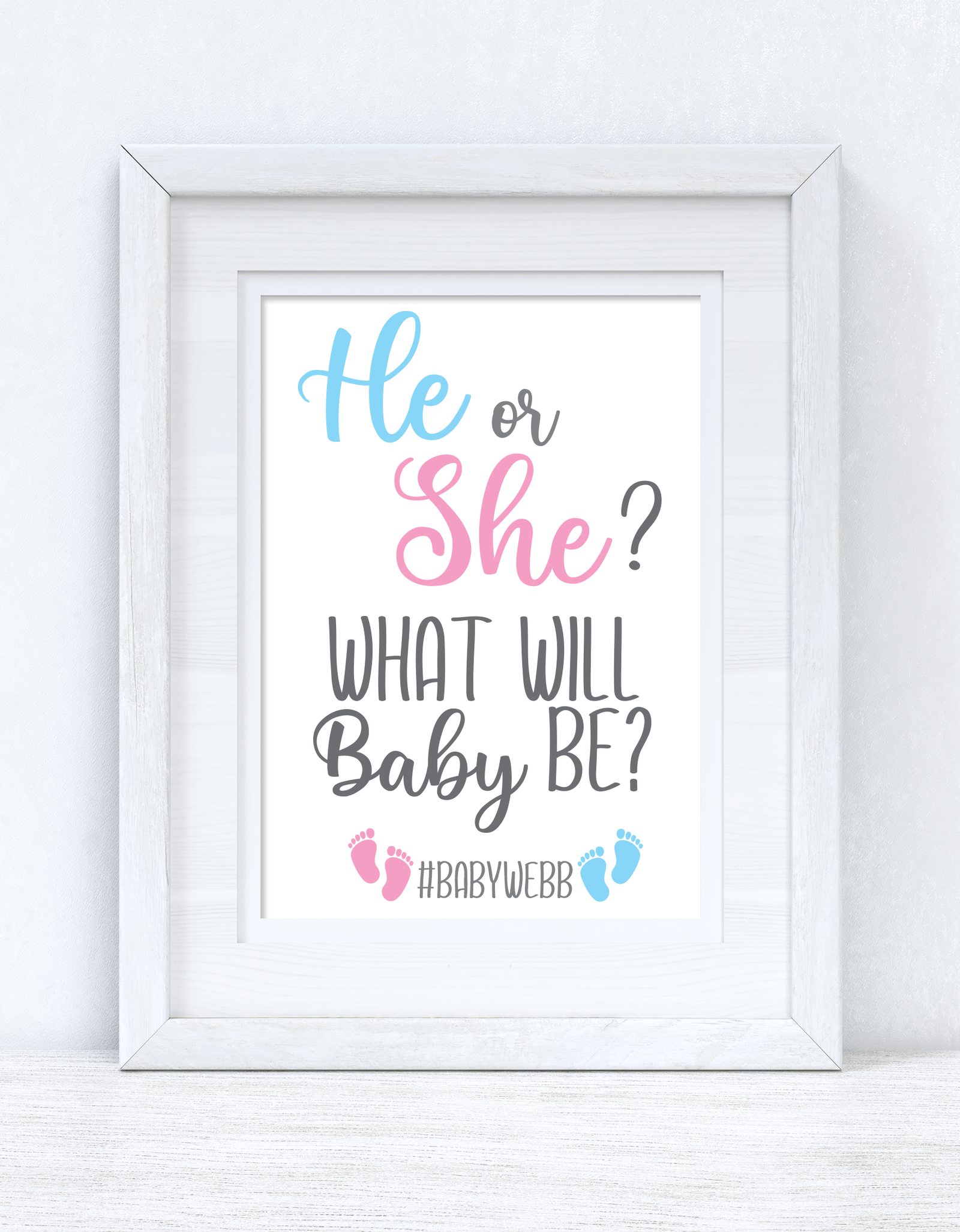 He Or She? What Will Baby Be? Custom #Last Name Baby Announcement Unisex Simple Room Wall Decor Print by WinsterCreations™ Official Store