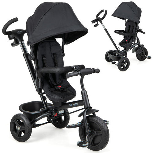 Load image into Gallery viewer, 4-in-1 Baby Tricycle Toddler Trike with Reversible Seat and 5-Point Safety Harness-Black
