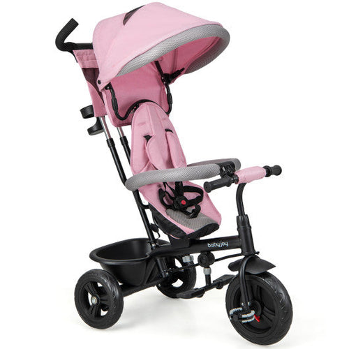 Load image into Gallery viewer, 4-in-1 Baby Trike Kids Tricycle with Removable Canopy and Adjustable Push Handle-Pink
