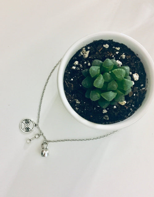 Load image into Gallery viewer, Badass Weightlifter Triple Charm Necklace in Silvertone by The Bullish Store
