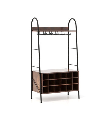 Baker's Rack with Detachable Wine Rack and 5 Rows of Stemware Holder-Rustic Brown