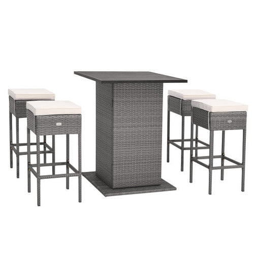 Load image into Gallery viewer, 5 Pieces Outdoor Wicker Bar Table Set with Hidden Storage Shelves-White
