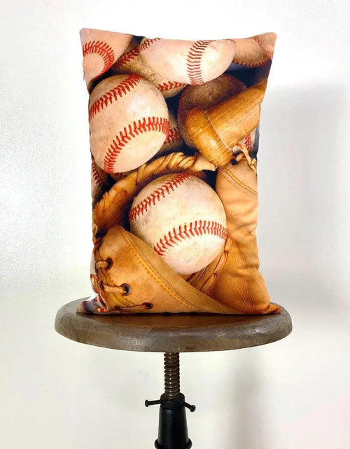 Load image into Gallery viewer, Baseball Bat | 12x 18 | Baseball Glove | Baseballs | Old Baseballs | Sports | Sports Fabric | Sports Fans | Baseball Gifts | Teen Room Decor by UniikPillows
