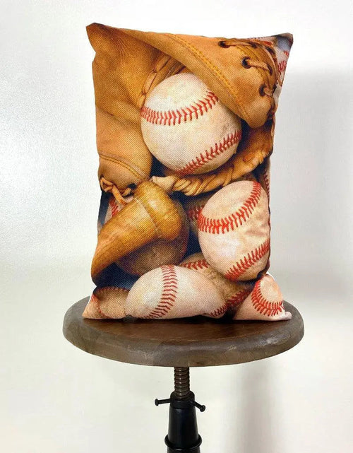 Load image into Gallery viewer, Baseball Bat | 12x 18 | Baseball Glove | Baseballs | Old Baseballs | Sports | Sports Fabric | Sports Fans | Baseball Gifts | Teen Room Decor by UniikPillows
