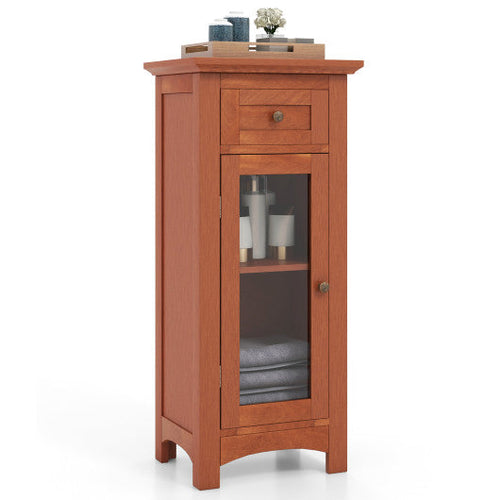 Load image into Gallery viewer, Bathroom Freestanding Storage Cabinet with Single Glass Door-Brown
