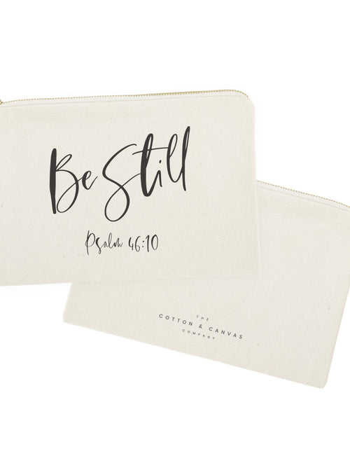 Load image into Gallery viewer, Be Still, Psalm 46:10 Cotton Canvas Cosmetic Bag by The Cotton &amp; Canvas Co.
